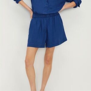 Everlane Mazarine Blue Linen Boxer A Line Lightweight High Rise Shorts Size M